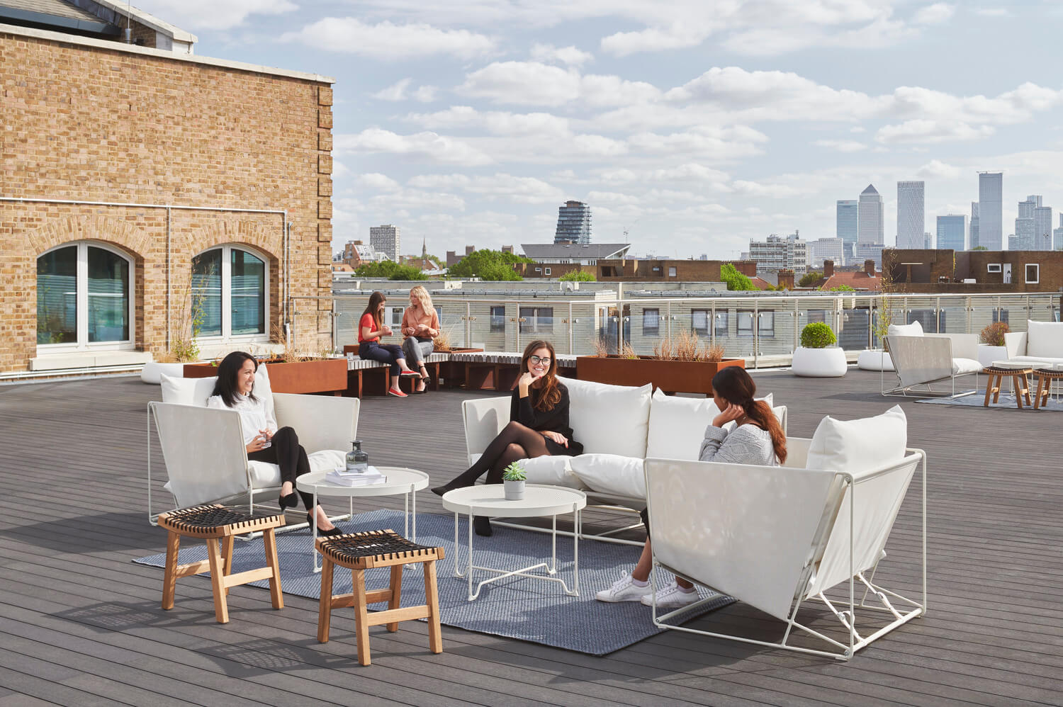 employees using patio outside office