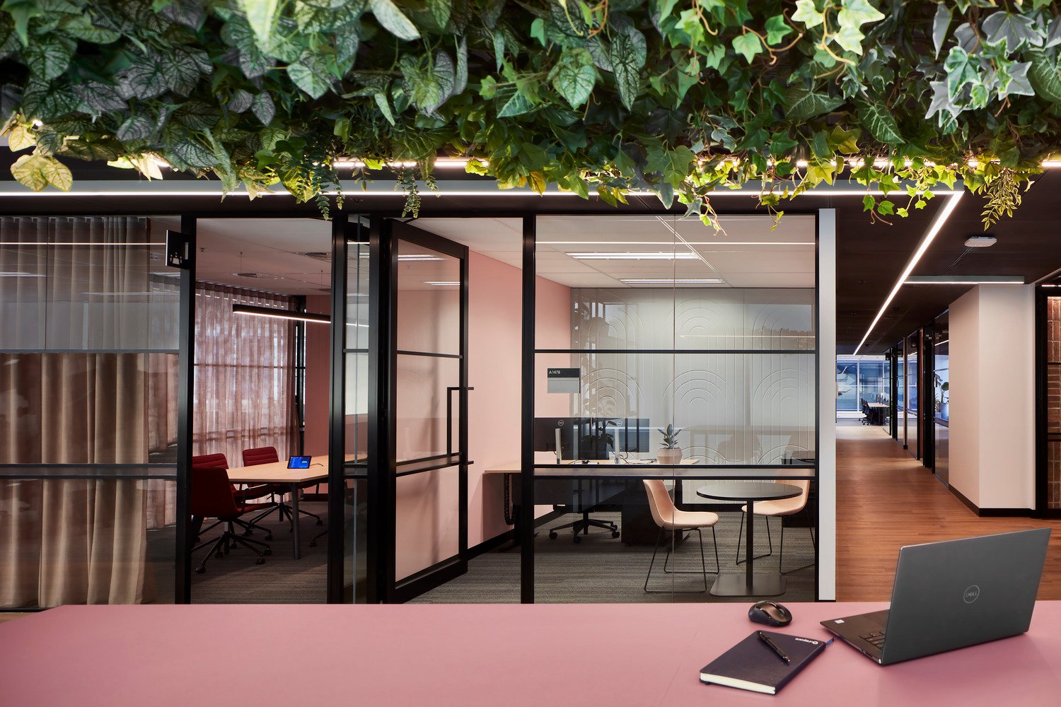 Global software company blush pink workspace