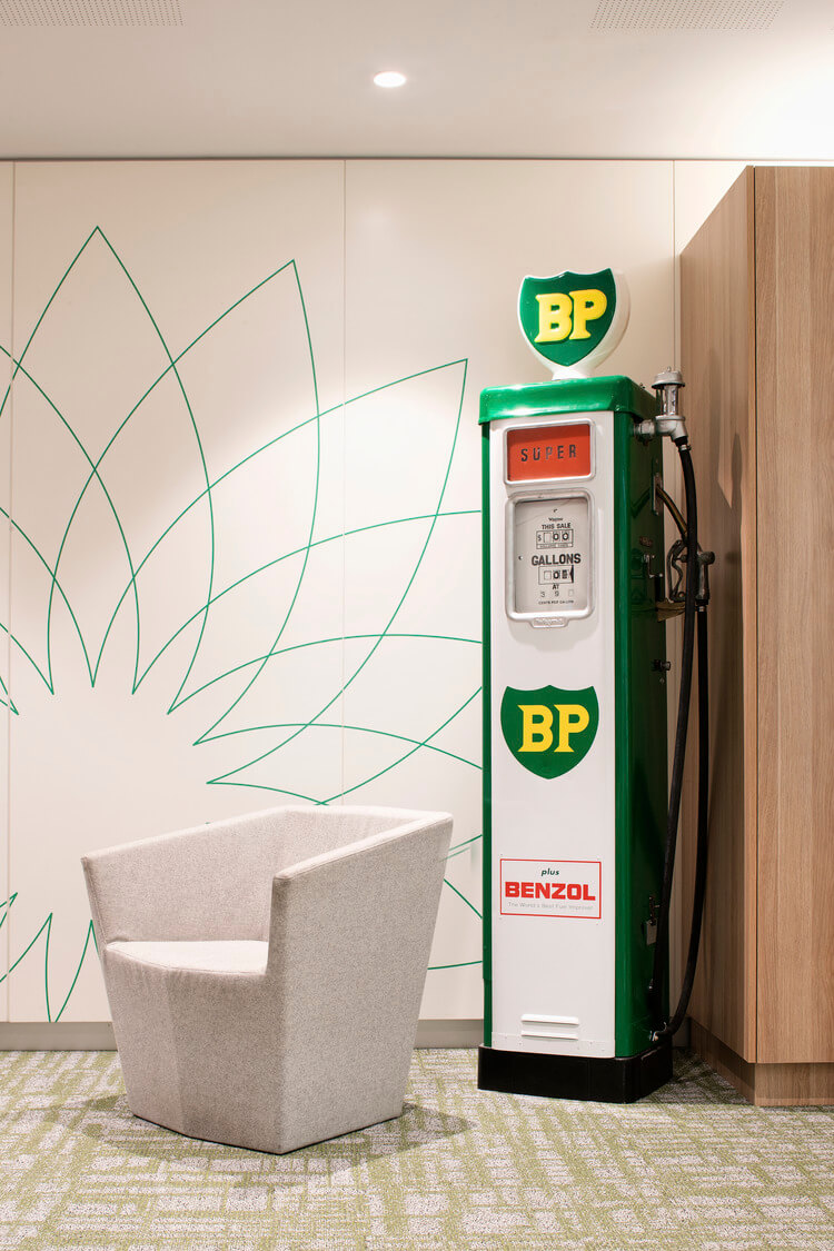 BP waiting area with petrol pump