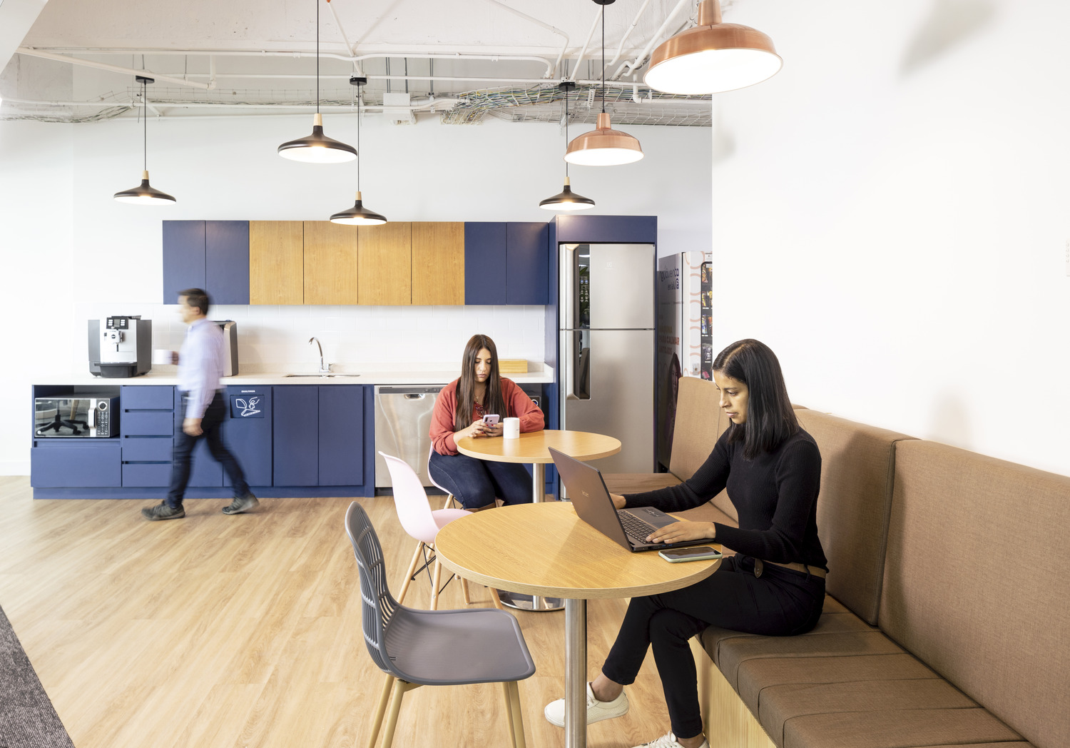 Global medical device company workspace next to kitchen