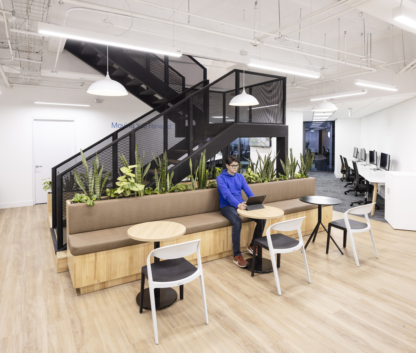 Global medical device company work space by stairs