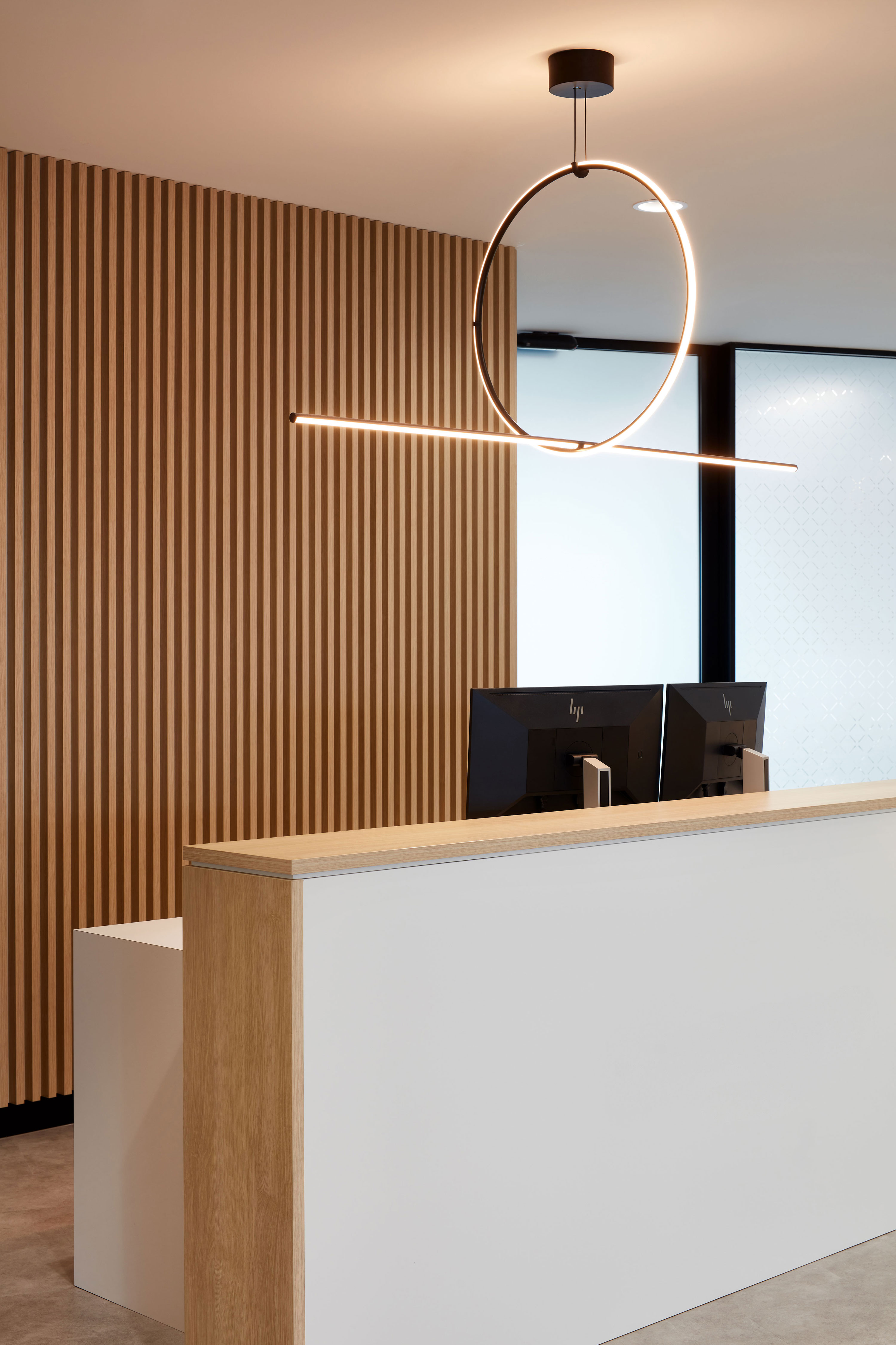 Reception desk at global pharmaceuticals company