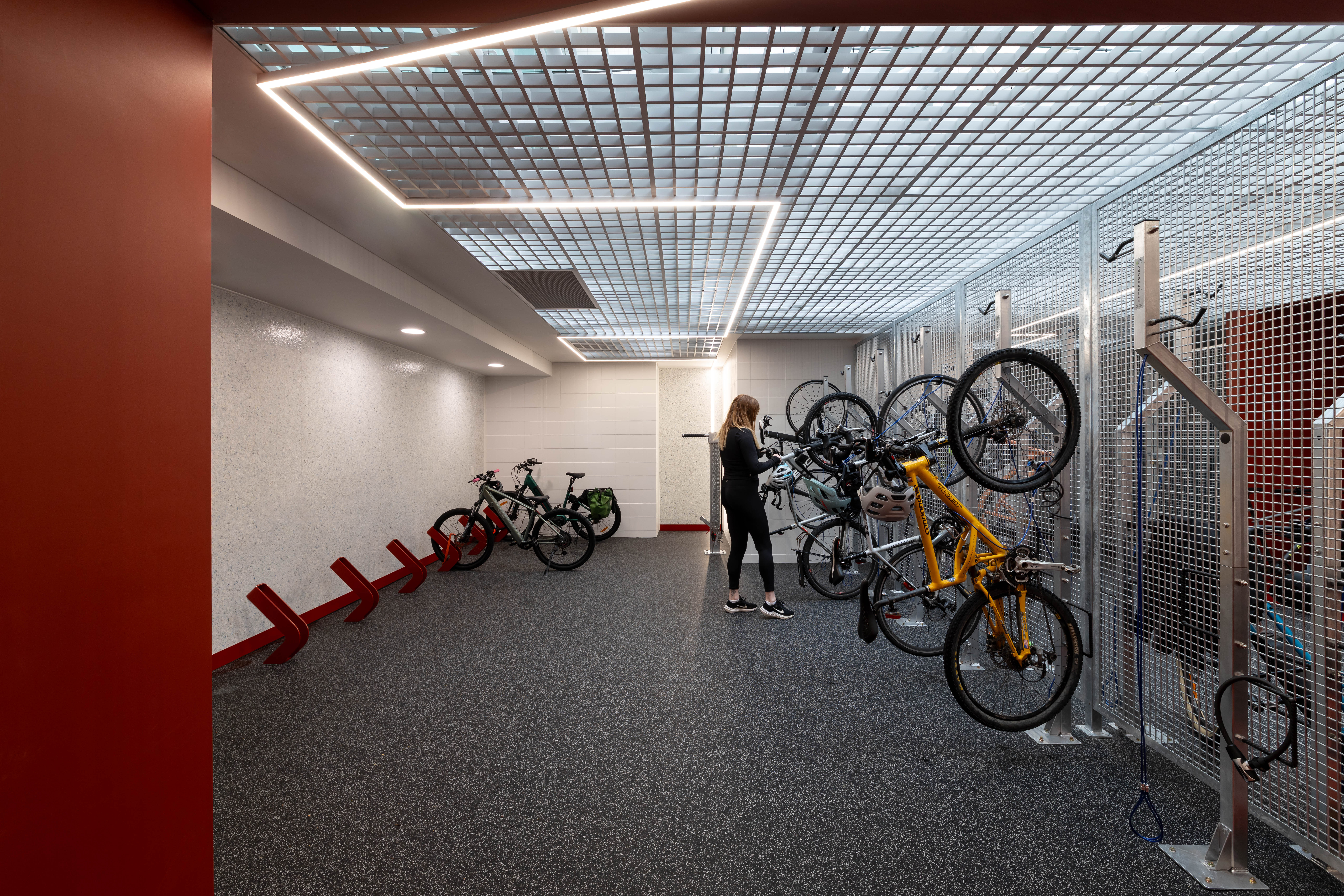 Bike parks at Majestic Centre's end of trip facilities designed by Unispace