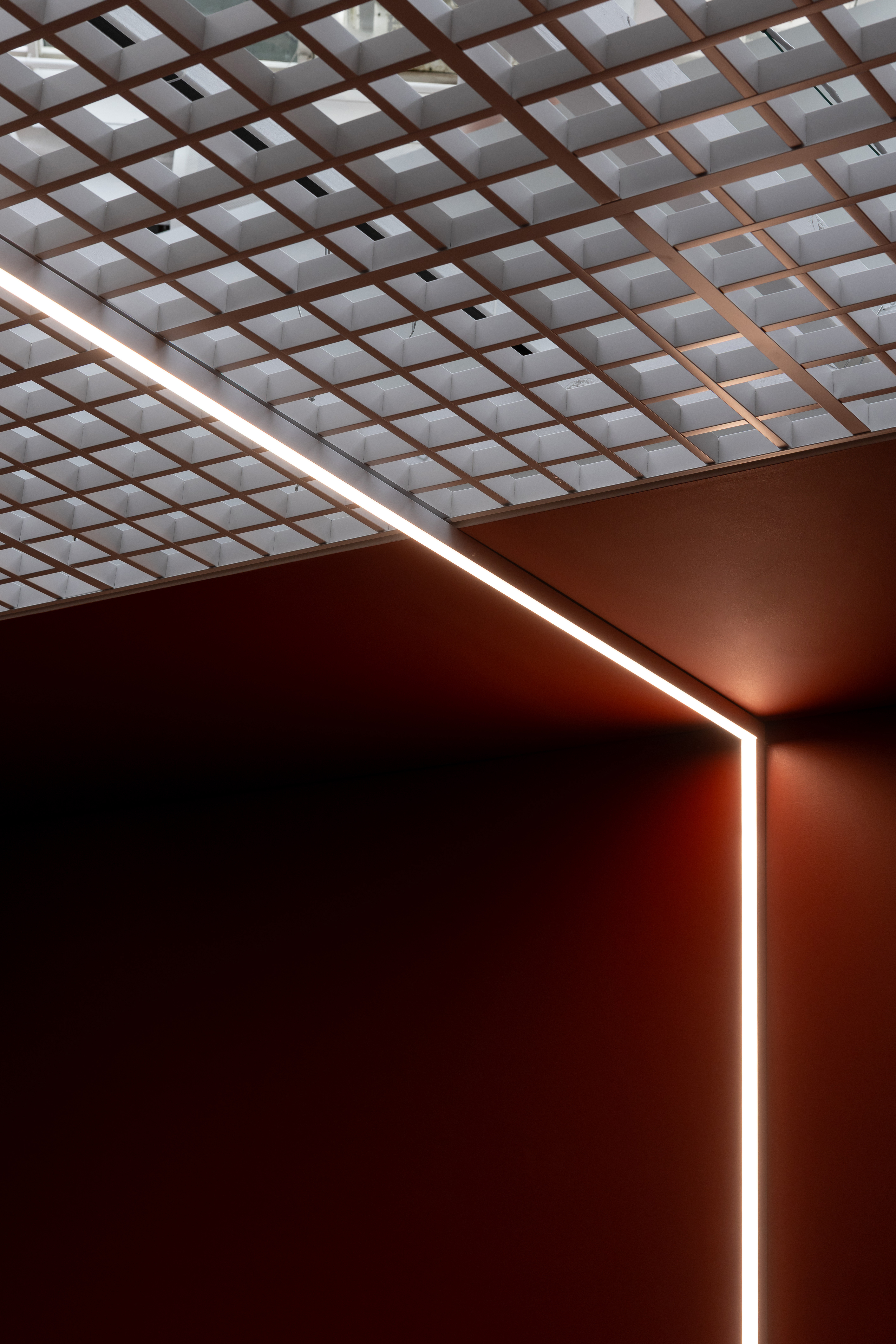 Feature lighting and ceiling details in Majestic Centre's newly upgraded End of Trip facilities 