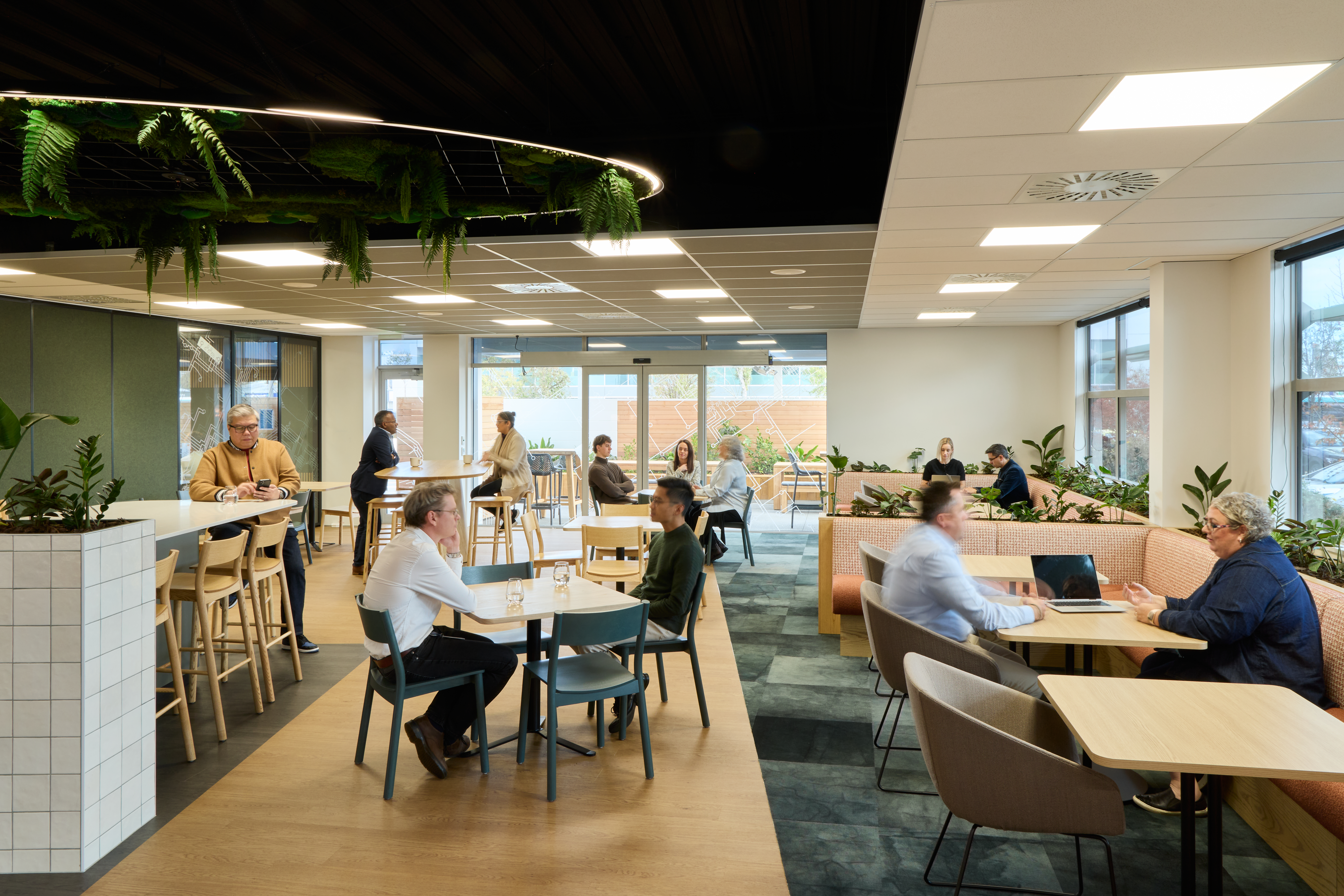 Social hub at Orion's kitchen and breakout space for people to recharge and connect