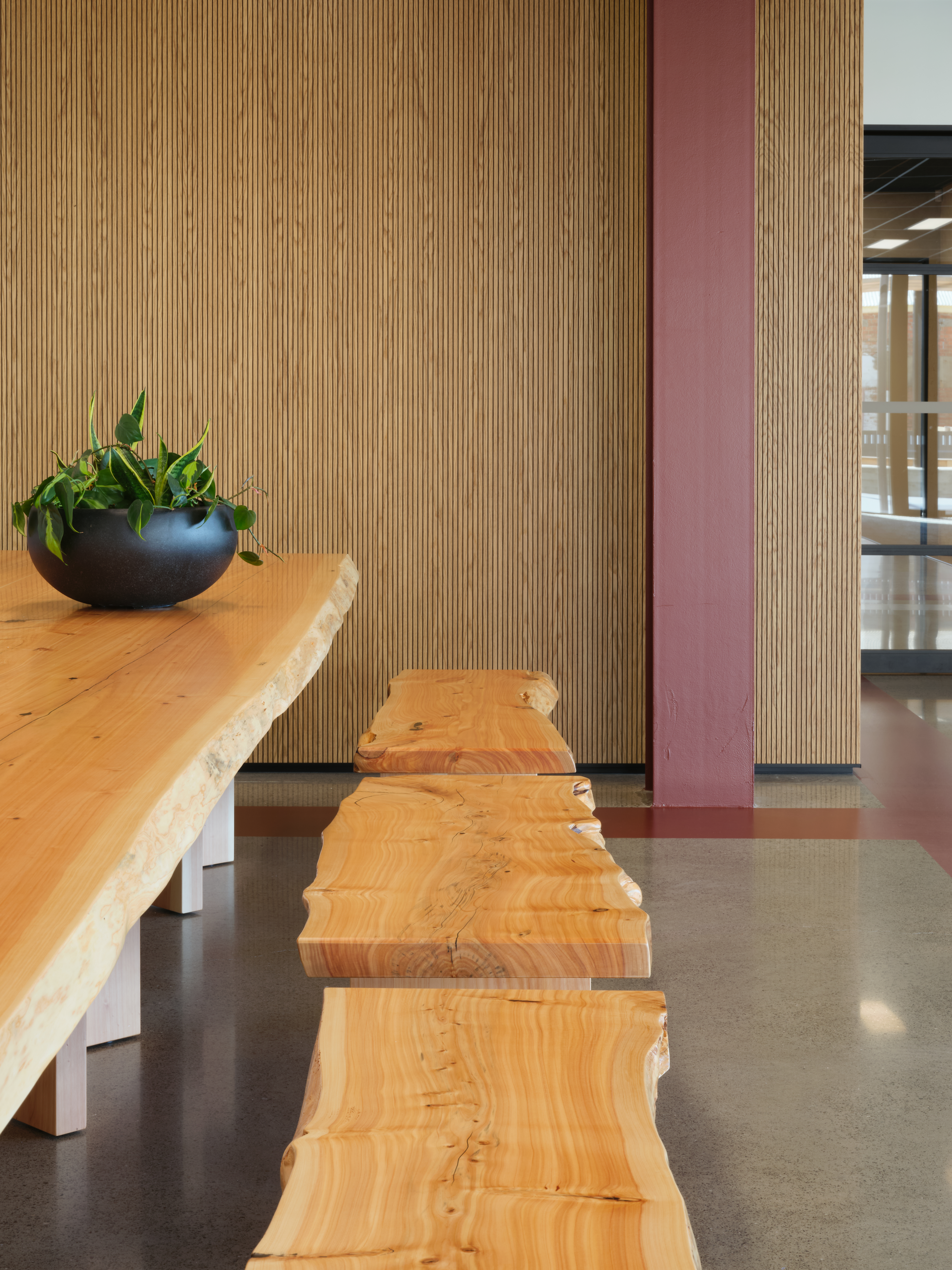 Detail of raw edge timber table 